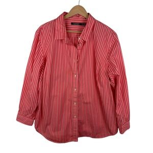 Lauren Ralph Lauren Striped Button Down Shirt Size 20W‎ Coral Preppy Classic